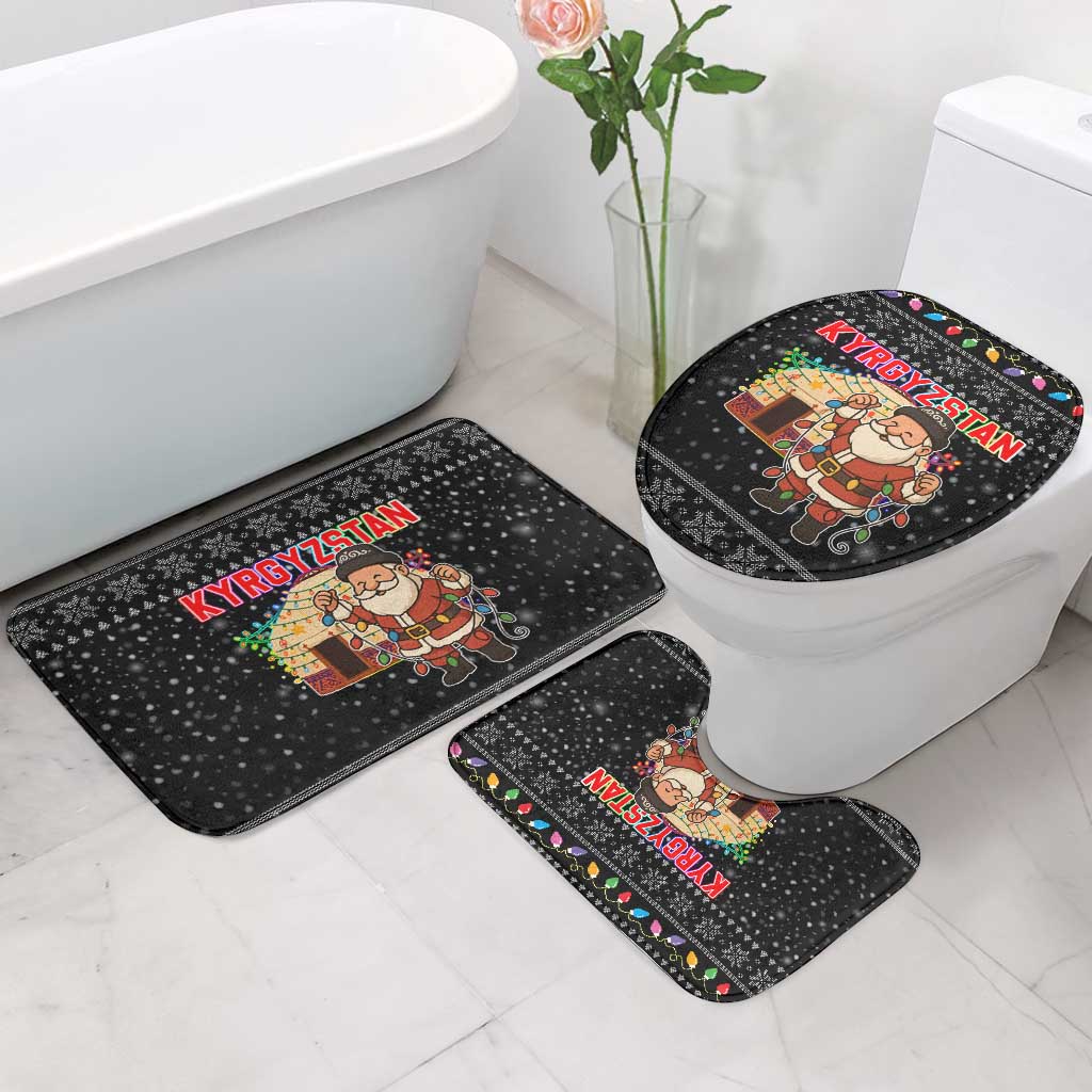 Kyrgyzstan Christmas Bathroom Set with Santa Decorating Yurt Colorful Lights Snowflakes and National - Wonder Print Shop