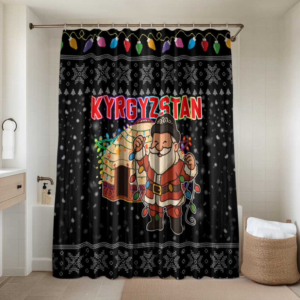 Kyrgyzstan Christmas Bathroom Set with Santa Decorating Yurt Colorful Lights Snowflakes and National - Wonder Print Shop
