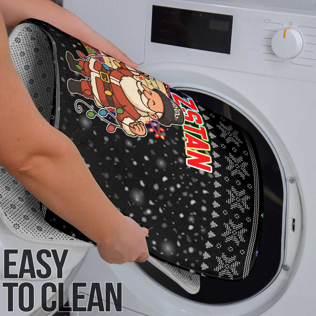 Kyrgyzstan Christmas Bathroom Set with Santa Decorating Yurt Colorful Lights Snowflakes and National - Wonder Print Shop