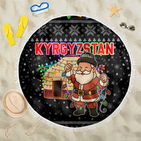Kyrgyzstan Christmas Beach Blanket with Santa Decorating Yurt Colorful Lights Snowflakes and National - Wonder Print Shop