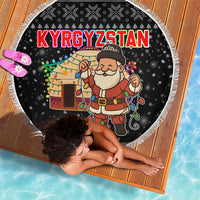 Kyrgyzstan Christmas Beach Blanket with Santa Decorating Yurt Colorful Lights Snowflakes and National - Wonder Print Shop