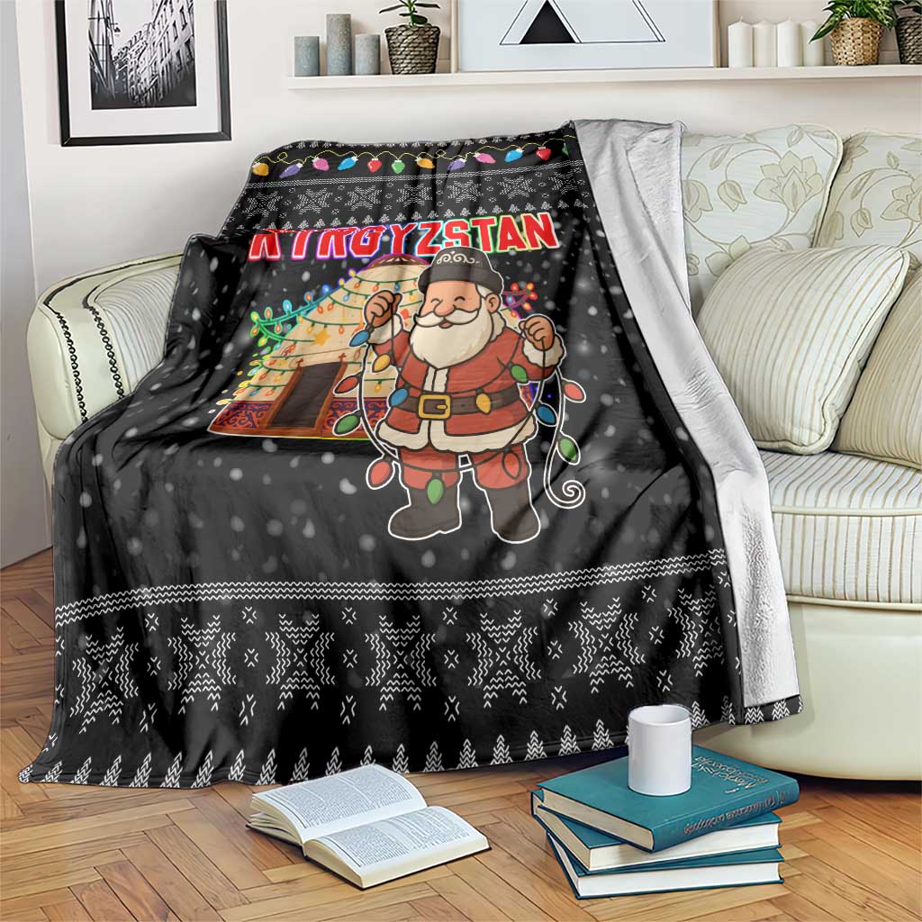Kyrgyzstan Christmas Blanket with Santa Decorating Yurt Colorful Lights Snowflakes and National - Wonder Print Shop