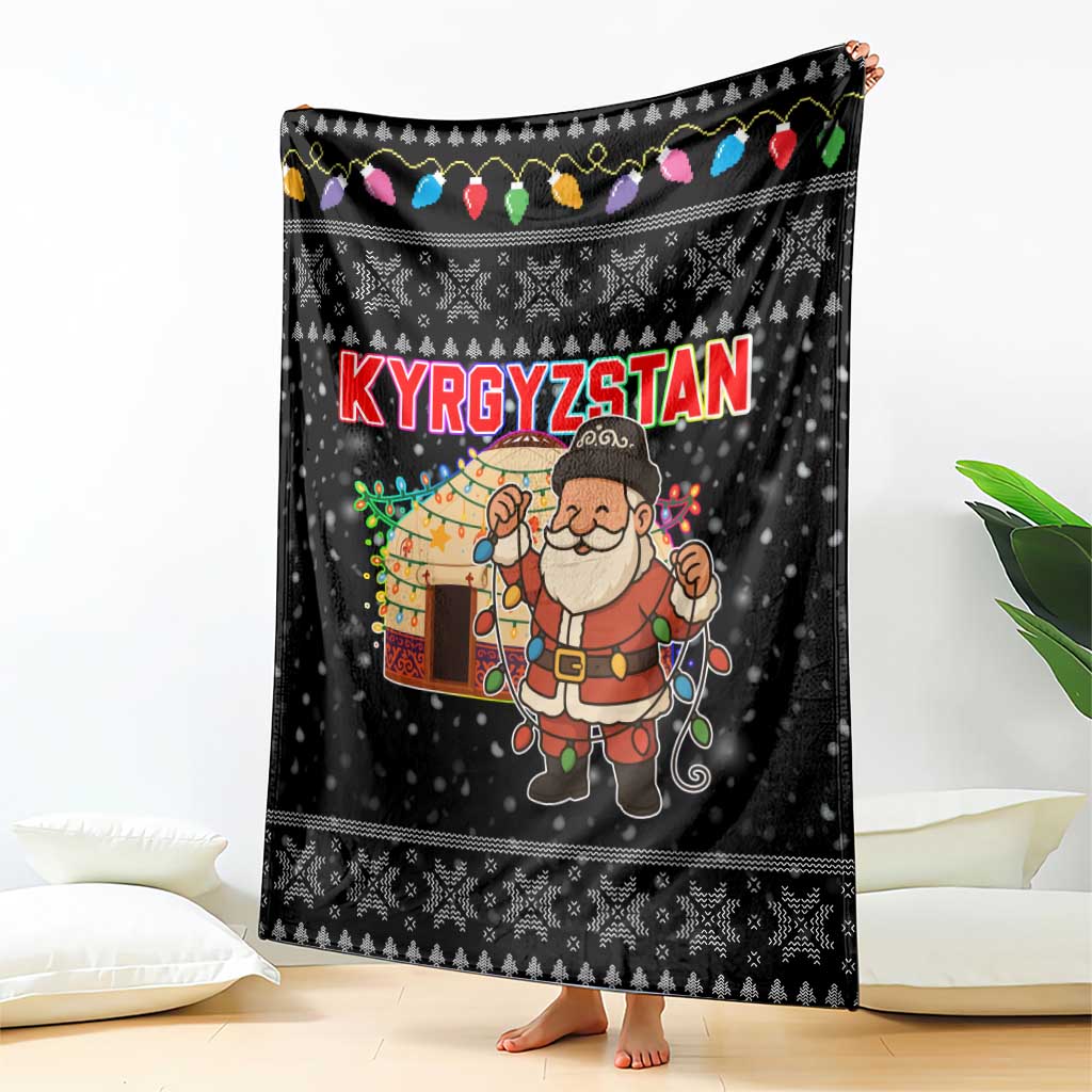 Kyrgyzstan Christmas Blanket with Santa Decorating Yurt Colorful Lights Snowflakes and National - Wonder Print Shop