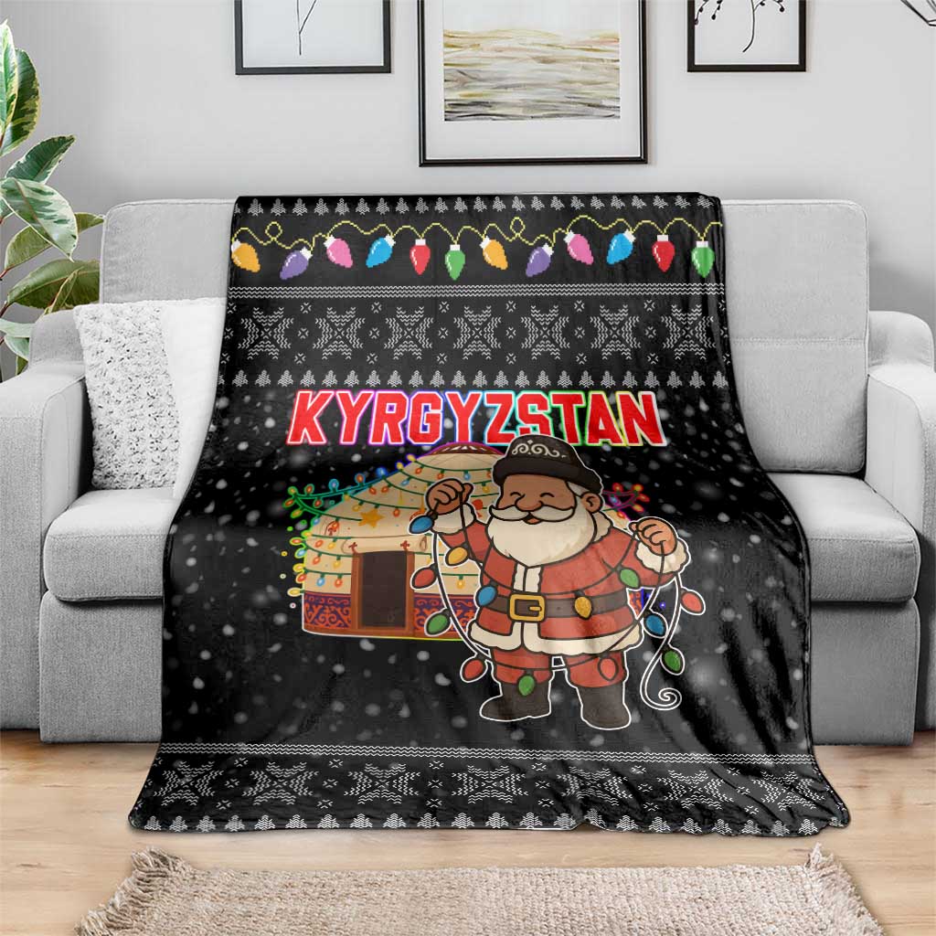 Kyrgyzstan Christmas Blanket with Santa Decorating Yurt Colorful Lights Snowflakes and National - Wonder Print Shop