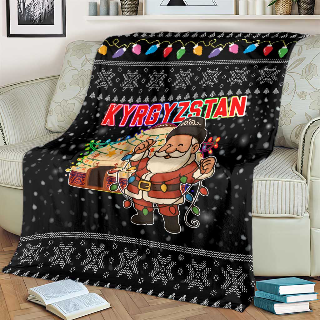 Kyrgyzstan Christmas Blanket with Santa Decorating Yurt Colorful Lights Snowflakes and National - Wonder Print Shop