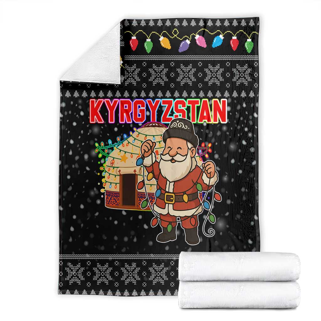Kyrgyzstan Christmas Blanket with Santa Decorating Yurt Colorful Lights Snowflakes and National - Wonder Print Shop