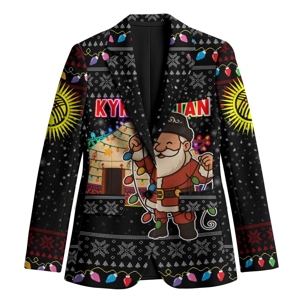 Kyrgyzstan Christmas Blazer with Santa Decorating Yurt Colorful Lights Snowflakes and National - Wonder Print Shop