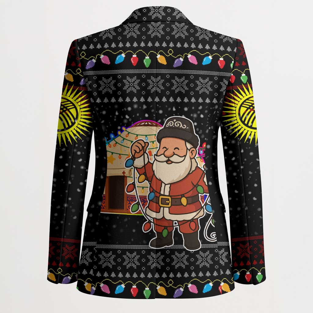 Kyrgyzstan Christmas Blazer with Santa Decorating Yurt Colorful Lights Snowflakes and National - Wonder Print Shop