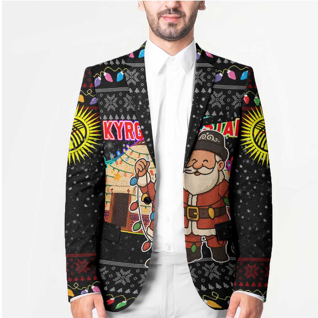 Kyrgyzstan Christmas Blazer with Santa Decorating Yurt Colorful Lights Snowflakes and National - Wonder Print Shop