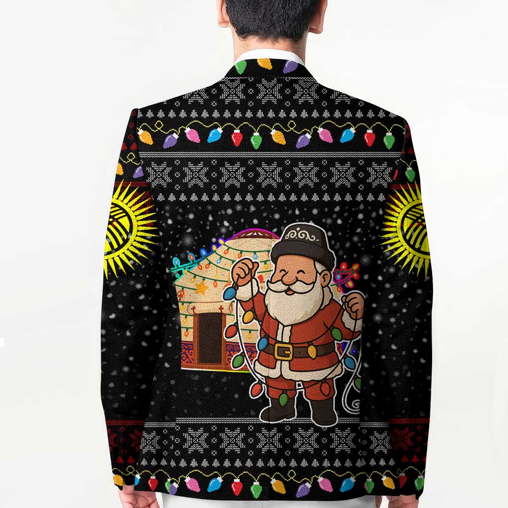 Kyrgyzstan Christmas Blazer with Santa Decorating Yurt Colorful Lights Snowflakes and National - Wonder Print Shop