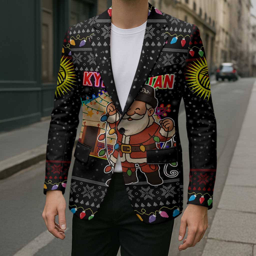 Kyrgyzstan Christmas Blazer with Santa Decorating Yurt Colorful Lights Snowflakes and National - Wonder Print Shop