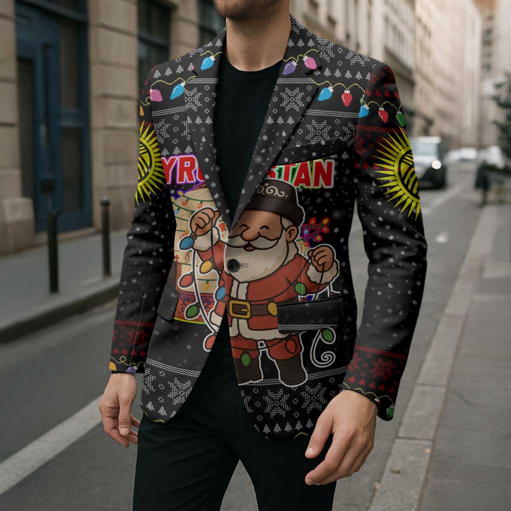 Kyrgyzstan Christmas Blazer with Santa Decorating Yurt Colorful Lights Snowflakes and National - Wonder Print Shop