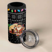 Kyrgyzstan Christmas 4 in 1 Can Cooler Tumbler with Santa Decorating Yurt Colorful Lights Snowflakes and National - Wonder Print Shop