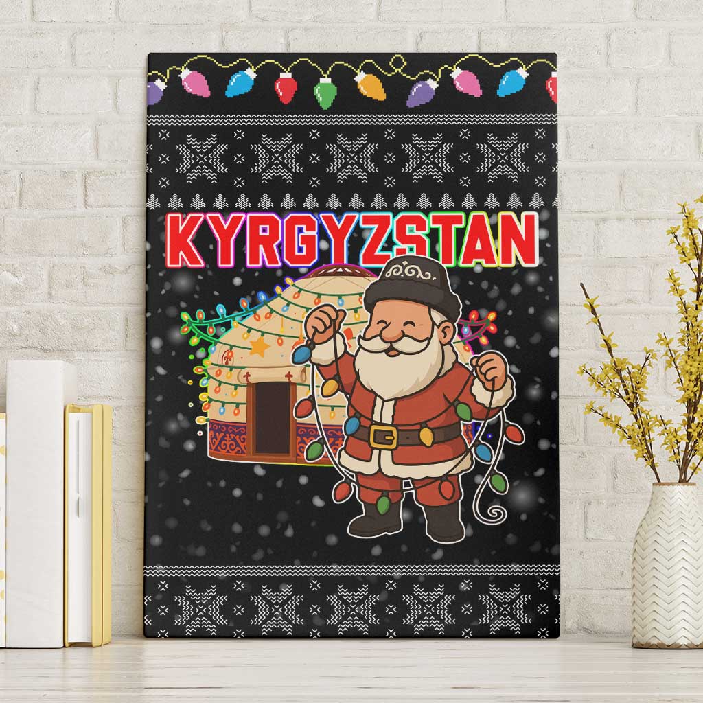 Kyrgyzstan Christmas Canvas Wall Art with Santa Decorating Yurt Colorful Lights Snowflakes and National - Wonder Print Shop