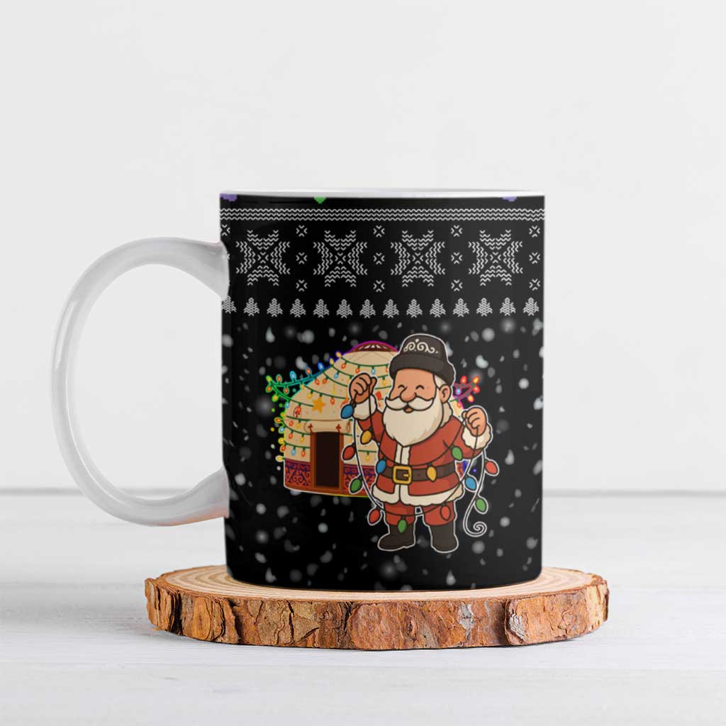 Kyrgyzstan Christmas Ceramic Mug with Santa Decorating Yurt Colorful Lights Snowflakes and National - Wonder Print Shop