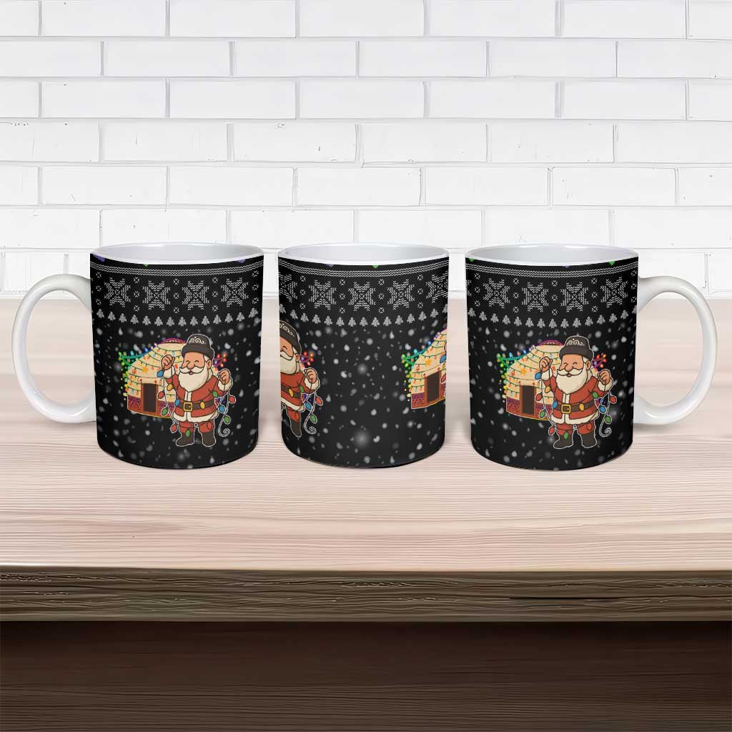 Kyrgyzstan Christmas Ceramic Mug with Santa Decorating Yurt Colorful Lights Snowflakes and National - Wonder Print Shop