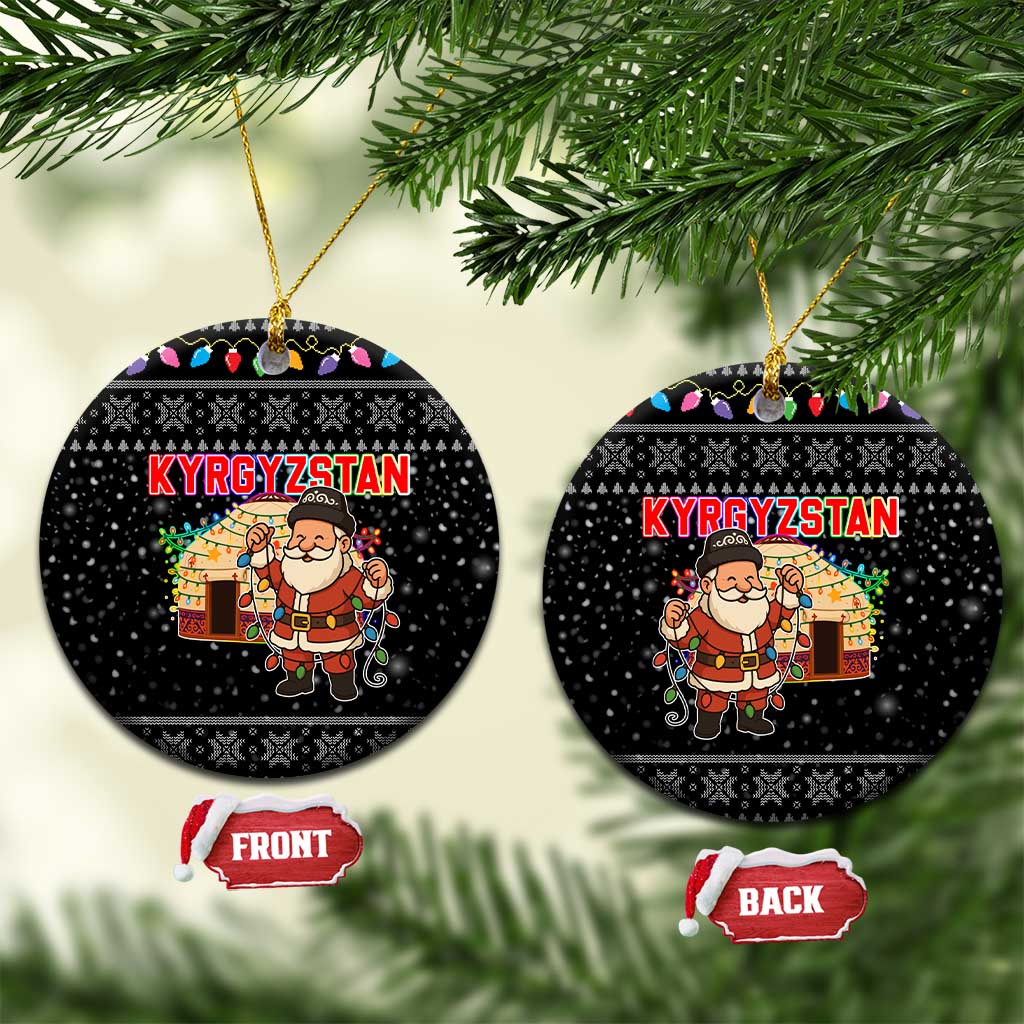 Kyrgyzstan Christmas Ceramic Ornament with Santa Decorating Yurt Colorful Lights Snowflakes and National - Wonder Print Shop