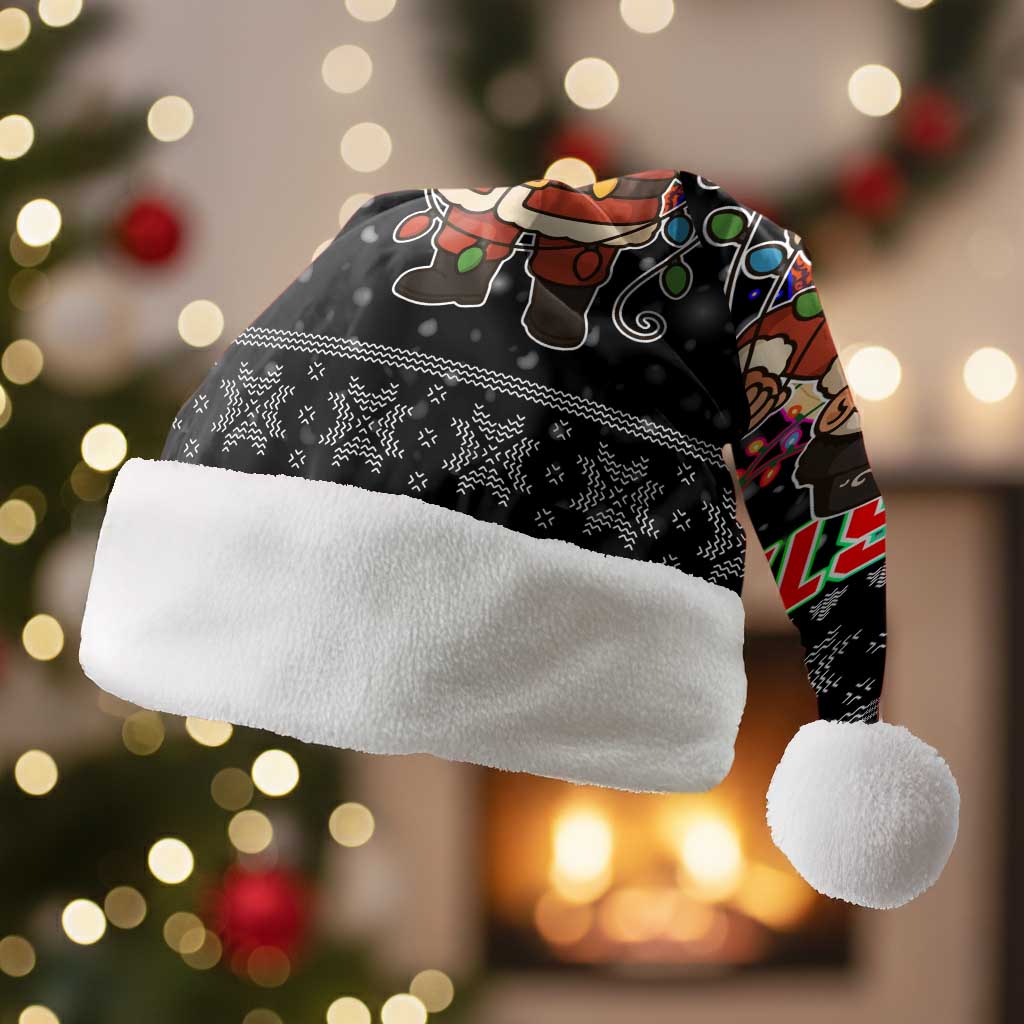 Kyrgyzstan Christmas Santa Hat with Santa Decorating Yurt Colorful Lights Snowflakes and National - Wonder Print Shop