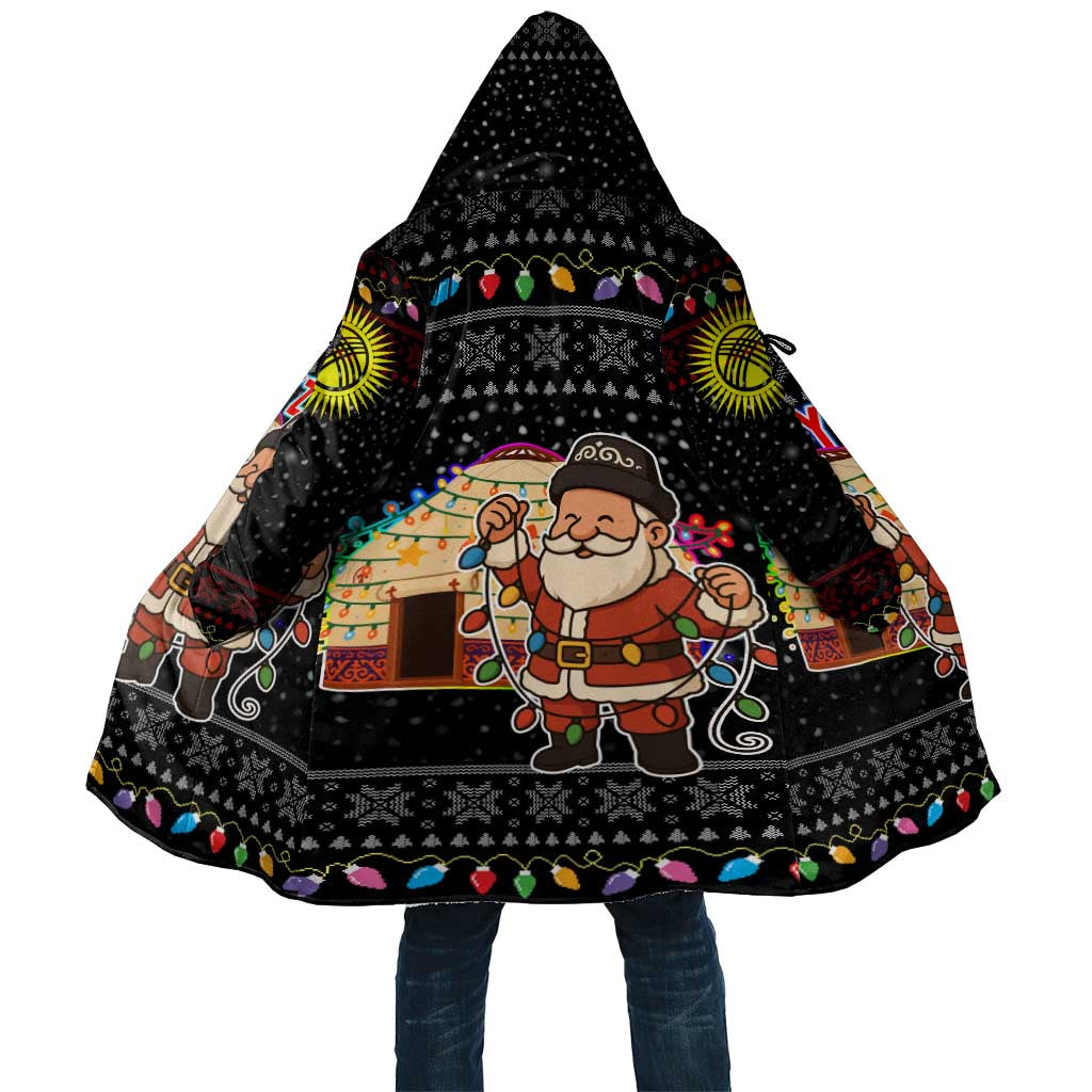 Kyrgyzstan Christmas Cloak with Santa Decorating Yurt Colorful Lights Snowflakes and National - Wonder Print Shop