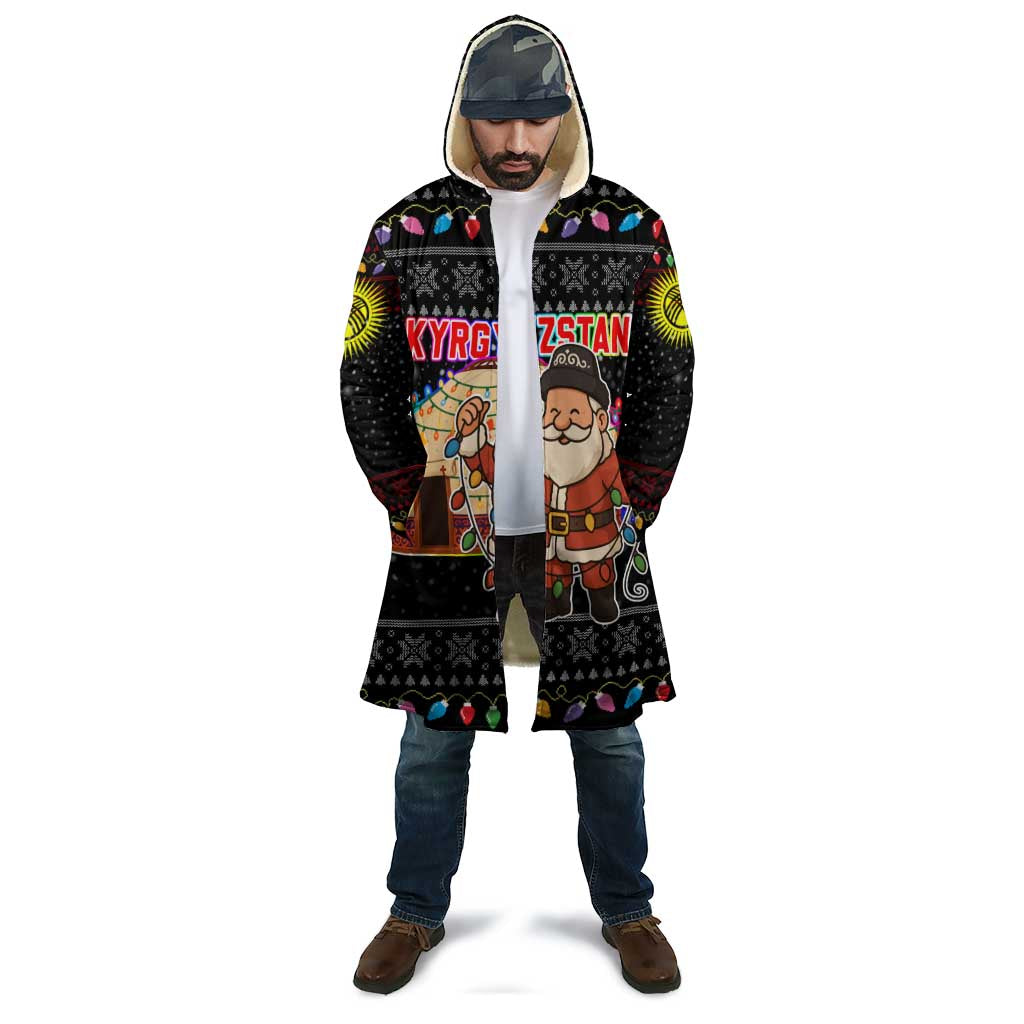 Kyrgyzstan Christmas Cloak with Santa Decorating Yurt Colorful Lights Snowflakes and National - Wonder Print Shop