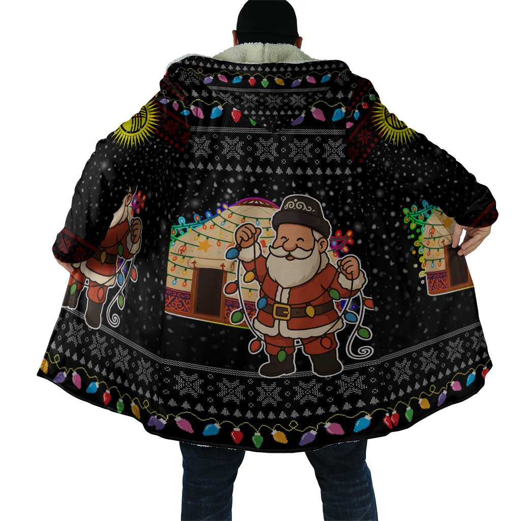 Kyrgyzstan Christmas Cloak with Santa Decorating Yurt Colorful Lights Snowflakes and National - Wonder Print Shop