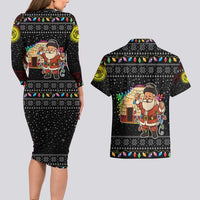 Kyrgyzstan Christmas Couples Matching Long Sleeve Bodycon Dress and Hawaiian Shirt with Santa Decorating Yurt Colorful Lights Snowflakes and National - Wonder Print Shop