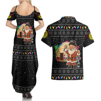 Kyrgyzstan Christmas Couples Matching Summer Maxi Dress and Hawaiian Shirt with Santa Decorating Yurt Colorful Lights Snowflakes and National - Wonder Print Shop