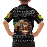 Kyrgyzstan Christmas Family Matching Long Sleeve Bodycon Dress and Hawaiian Shirt with Santa Decorating Yurt Colorful Lights Snowflakes and National - Wonder Print Shop