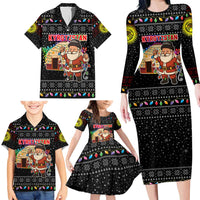 Kyrgyzstan Christmas Family Matching Long Sleeve Bodycon Dress and Hawaiian Shirt with Santa Decorating Yurt Colorful Lights Snowflakes and National - Wonder Print Shop