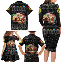 Kyrgyzstan Christmas Family Matching Long Sleeve Bodycon Dress and Hawaiian Shirt with Santa Decorating Yurt Colorful Lights Snowflakes and National - Wonder Print Shop