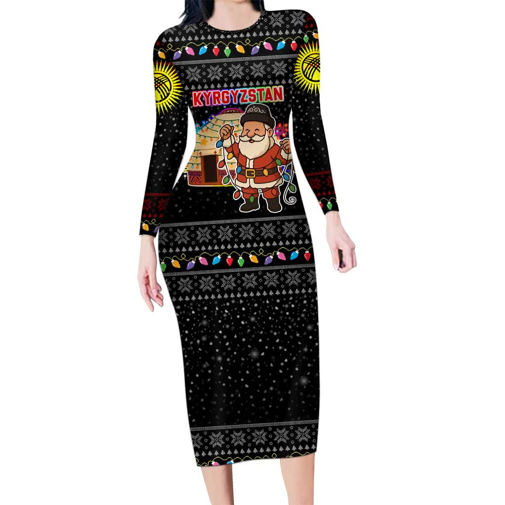 Kyrgyzstan Christmas Family Matching Long Sleeve Bodycon Dress and Hawaiian Shirt with Santa Decorating Yurt Colorful Lights Snowflakes and National - Wonder Print Shop