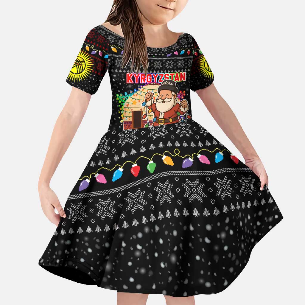 Kyrgyzstan Christmas Family Matching Mermaid Dress and Hawaiian Shirt with Santa Decorating Yurt Colorful Lights Snowflakes and National - Wonder Print Shop