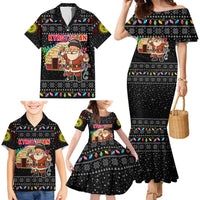 Kyrgyzstan Christmas Family Matching Mermaid Dress and Hawaiian Shirt with Santa Decorating Yurt Colorful Lights Snowflakes and National - Wonder Print Shop