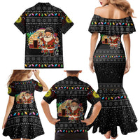 Kyrgyzstan Christmas Family Matching Mermaid Dress and Hawaiian Shirt with Santa Decorating Yurt Colorful Lights Snowflakes and National - Wonder Print Shop