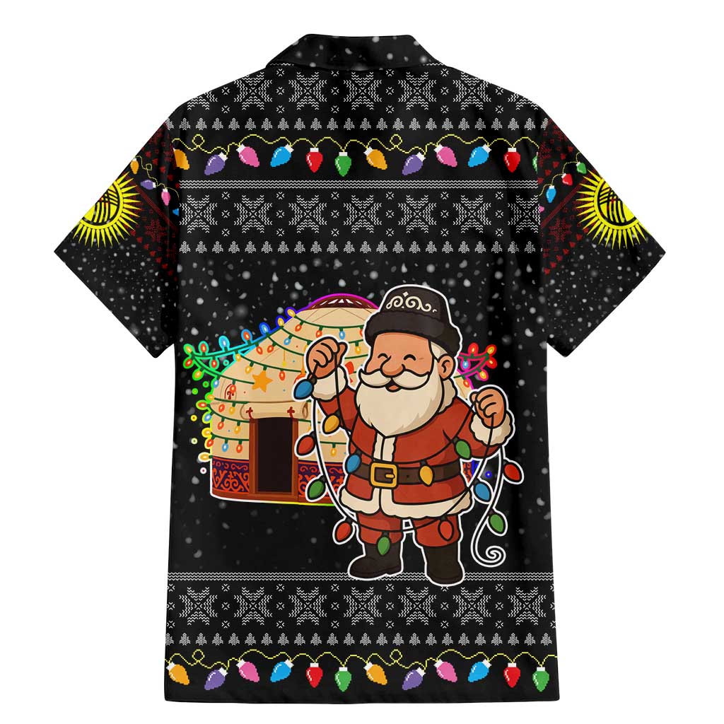 Kyrgyzstan Christmas Family Matching Mermaid Dress and Hawaiian Shirt with Santa Decorating Yurt Colorful Lights Snowflakes and National - Wonder Print Shop