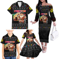 Kyrgyzstan Christmas Family Matching Off The Shoulder Long Sleeve Dress and Hawaiian Shirt with Santa Decorating Yurt Colorful Lights Snowflakes and National - Wonder Print Shop