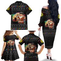 Kyrgyzstan Christmas Family Matching Off The Shoulder Long Sleeve Dress and Hawaiian Shirt with Santa Decorating Yurt Colorful Lights Snowflakes and National - Wonder Print Shop