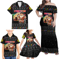 Kyrgyzstan Christmas Family Matching Off Shoulder Maxi Dress and Hawaiian Shirt with Santa Decorating Yurt Colorful Lights Snowflakes and National - Wonder Print Shop