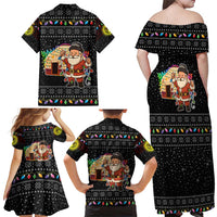 Kyrgyzstan Christmas Family Matching Off Shoulder Maxi Dress and Hawaiian Shirt with Santa Decorating Yurt Colorful Lights Snowflakes and National - Wonder Print Shop