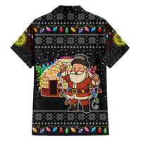Kyrgyzstan Christmas Family Matching Off Shoulder Maxi Dress and Hawaiian Shirt with Santa Decorating Yurt Colorful Lights Snowflakes and National - Wonder Print Shop