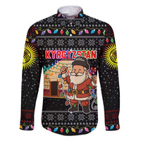 Kyrgyzstan Christmas Family Matching Off Shoulder Maxi Dress and Hawaiian Shirt with Santa Decorating Yurt Colorful Lights Snowflakes and National - Wonder Print Shop