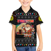 Kyrgyzstan Christmas Family Matching Off Shoulder Maxi Dress and Hawaiian Shirt with Santa Decorating Yurt Colorful Lights Snowflakes and National - Wonder Print Shop
