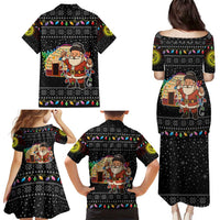 Kyrgyzstan Christmas Family Matching Puletasi and Hawaiian Shirt with Santa Decorating Yurt Colorful Lights Snowflakes and National - Wonder Print Shop