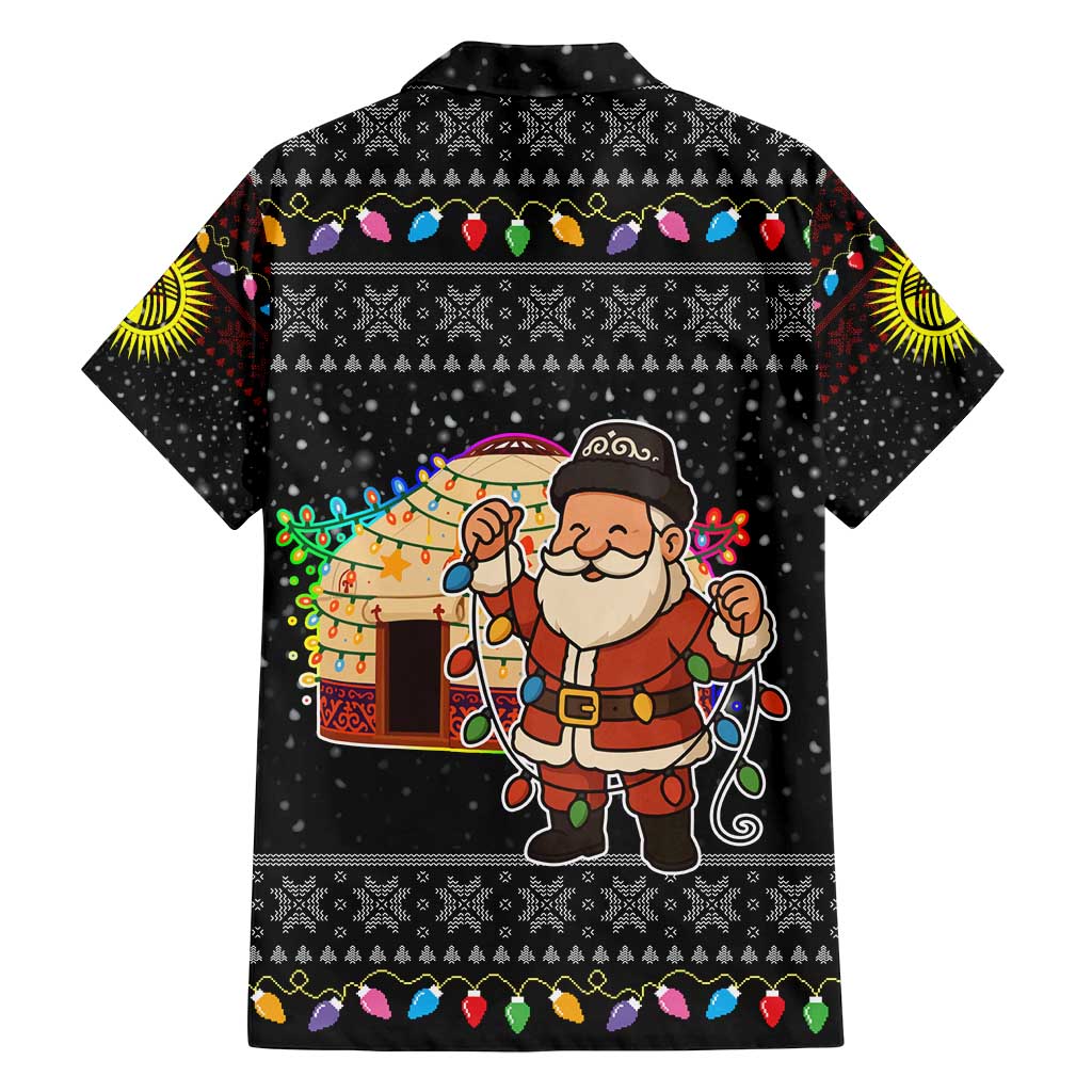 Kyrgyzstan Christmas Family Matching Puletasi and Hawaiian Shirt with Santa Decorating Yurt Colorful Lights Snowflakes and National - Wonder Print Shop