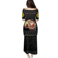 Kyrgyzstan Christmas Family Matching Puletasi and Hawaiian Shirt with Santa Decorating Yurt Colorful Lights Snowflakes and National - Wonder Print Shop