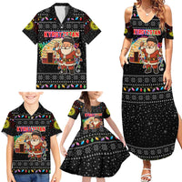 Kyrgyzstan Christmas Family Matching Summer Maxi Dress and Hawaiian Shirt with Santa Decorating Yurt Colorful Lights Snowflakes and National - Wonder Print Shop