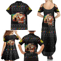 Kyrgyzstan Christmas Family Matching Summer Maxi Dress and Hawaiian Shirt with Santa Decorating Yurt Colorful Lights Snowflakes and National - Wonder Print Shop