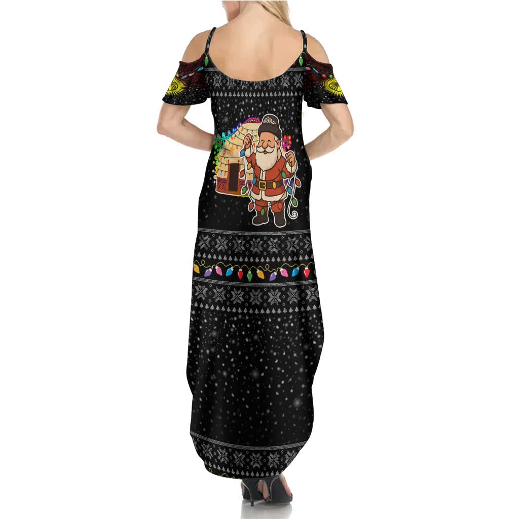 Kyrgyzstan Christmas Family Matching Summer Maxi Dress and Hawaiian Shirt with Santa Decorating Yurt Colorful Lights Snowflakes and National - Wonder Print Shop
