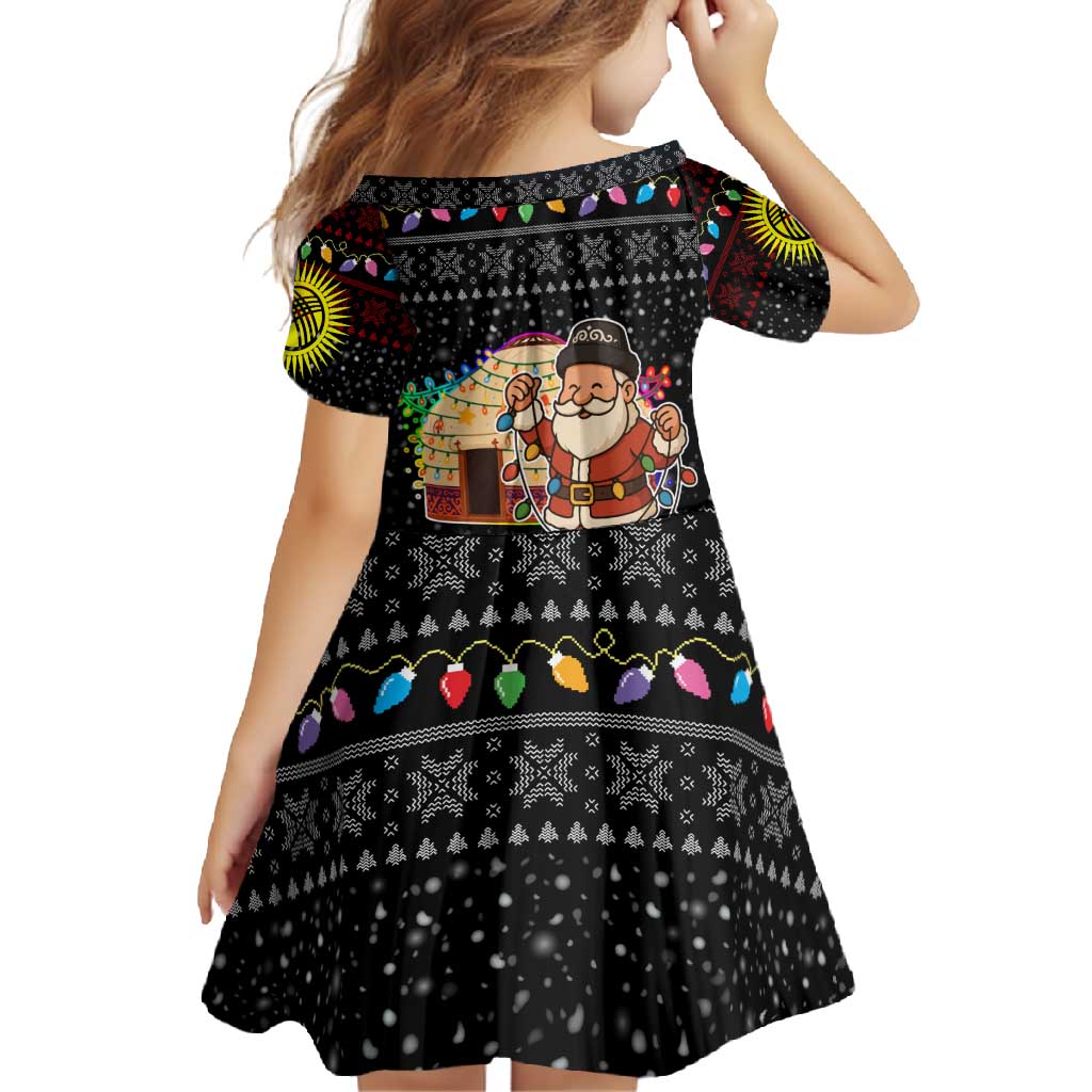 Kyrgyzstan Christmas Family Matching Tank Maxi Dress and Hawaiian Shirt with Santa Decorating Yurt Colorful Lights Snowflakes and National - Wonder Print Shop