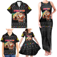 Kyrgyzstan Christmas Family Matching Tank Maxi Dress and Hawaiian Shirt with Santa Decorating Yurt Colorful Lights Snowflakes and National - Wonder Print Shop